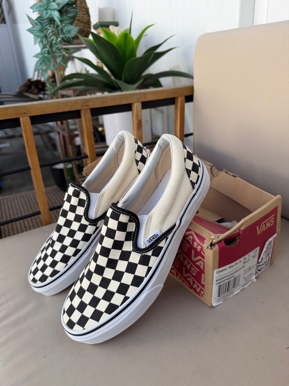 Vans Checkerboard Slip-On Sneakers - Black & White - Picture 2 of 7